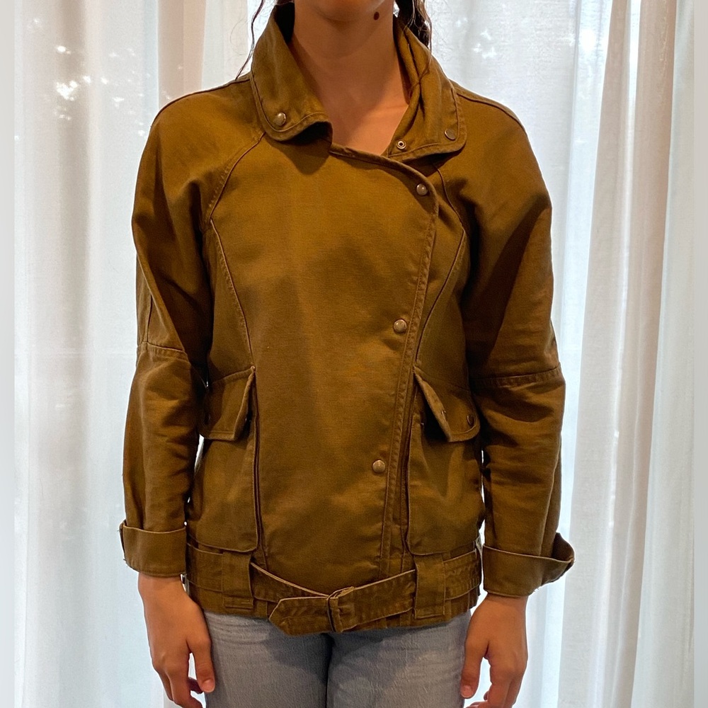 Wilfred Free light jacket in a khaki-tan color, cotton linen blend. Sz S